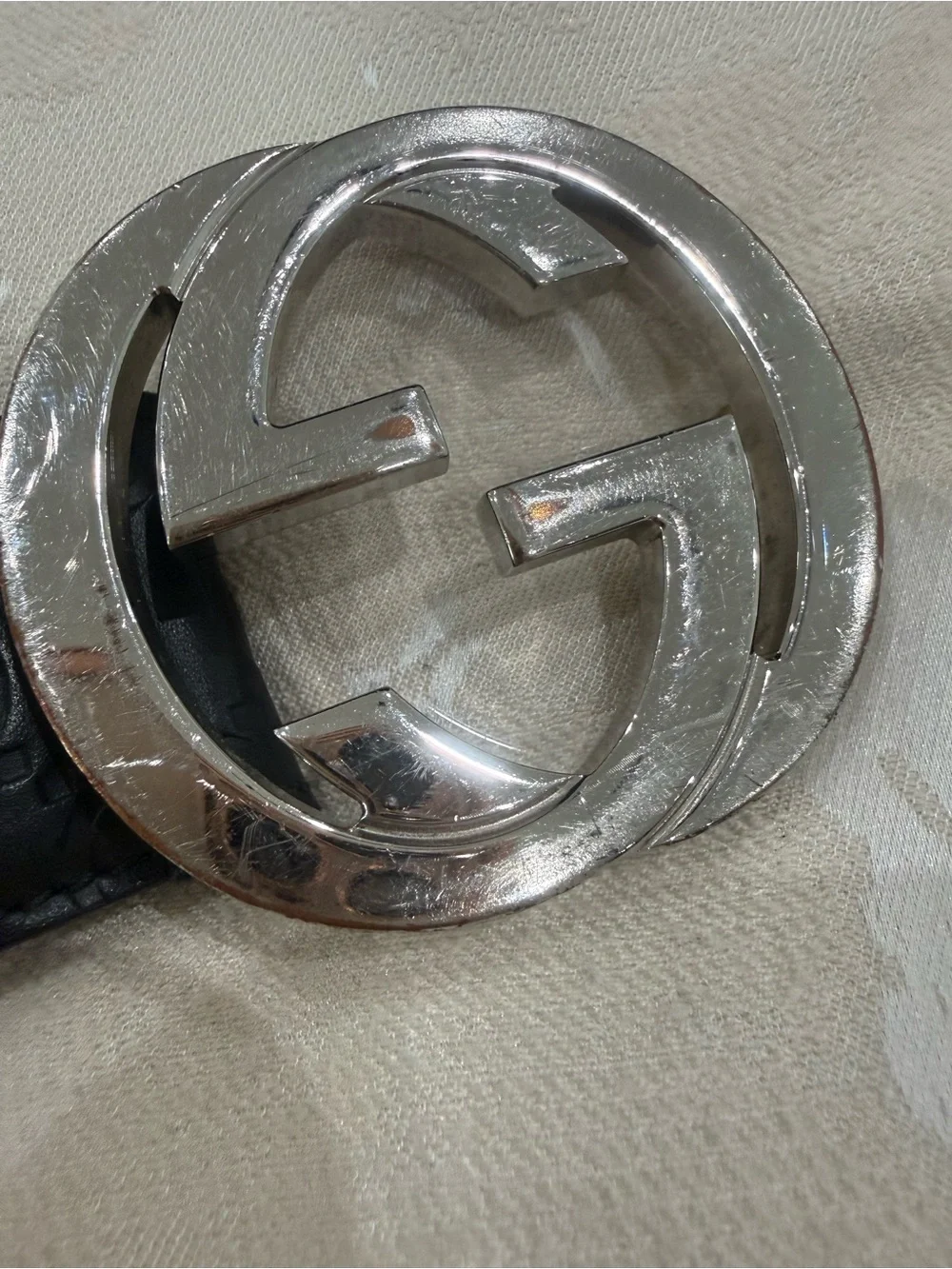 Gucci Men's Dark Brown Leather Belt with Silver Interlocking G Buckle